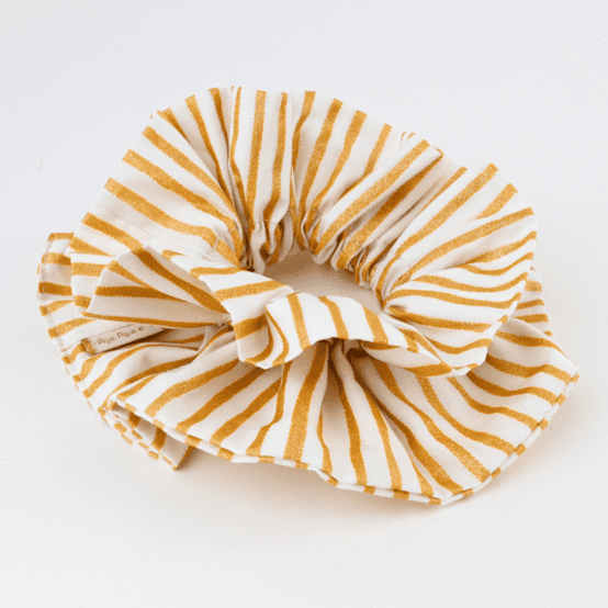 Maxi Double Scrunchie rayé or blanc