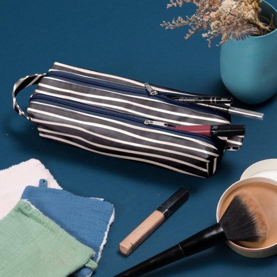 Double compartment school kit striped  ivory navy