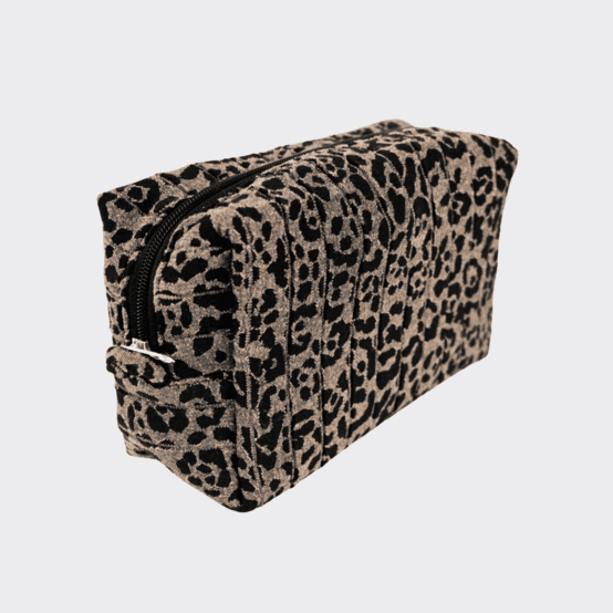 Rectangular toiletry bag mocha quilted leopard