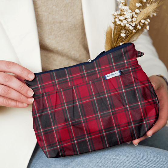 Pleated clutch bag tartan rouge