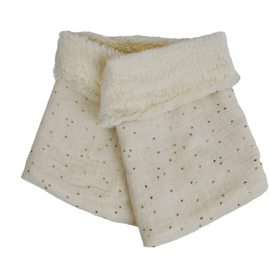 Adult Fur scarf snood gaze pois or écru