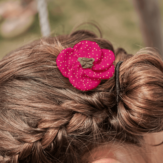 Flower petal hair slide small  fuchsia pailleté