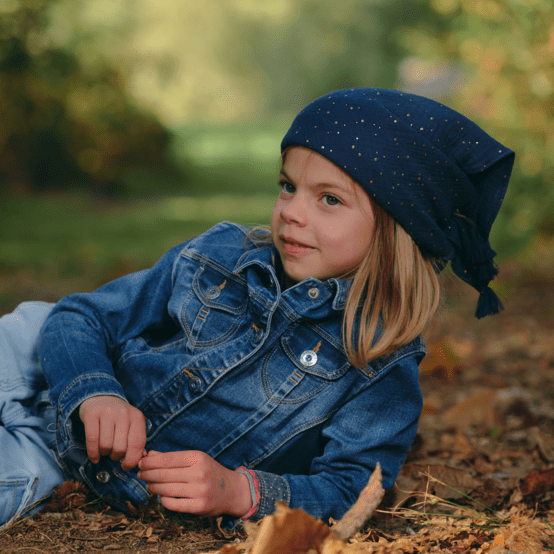 Small pom pom scarf gaze pois or marine
