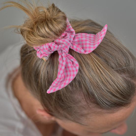 Bunny ear Scrunchie neon pink gingham