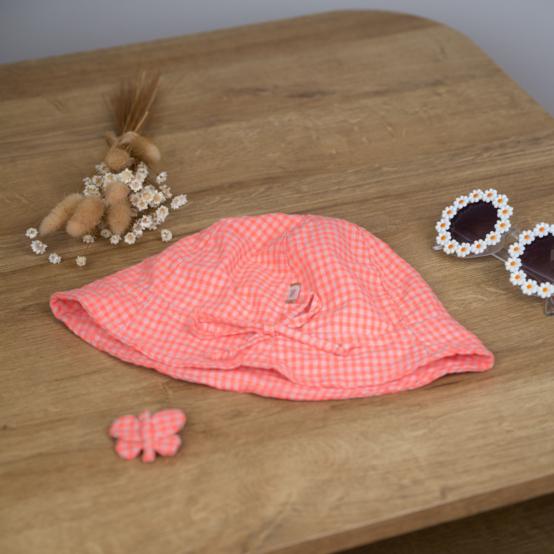 Sun Hat for baby neon orange gingham