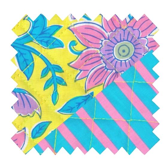 Quilted fabric ex2609 turquoise yellow indian quilt