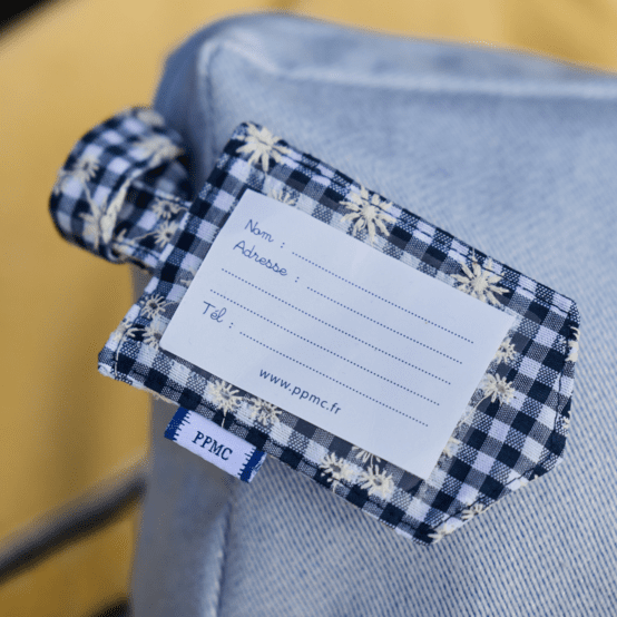 Luggage Tag navy embroidered gingham