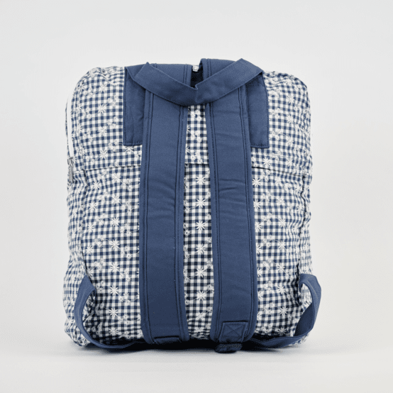 Foldable rucksack Gaby navy embroidered gingham