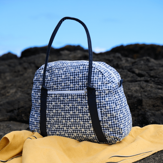 Bowling bag  navy embroidered gingham