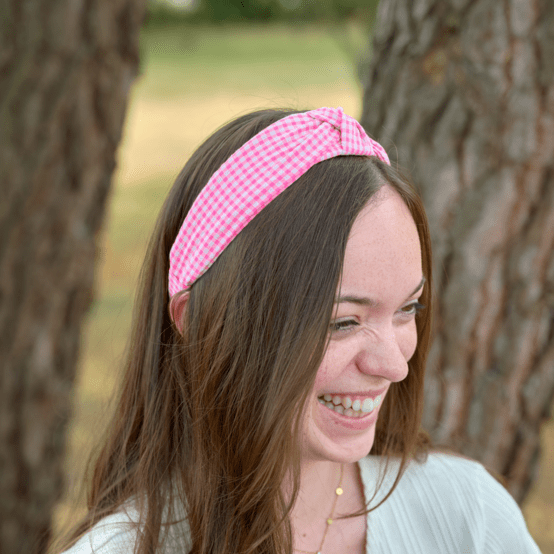 Large Crossed Headband neon pink gingham