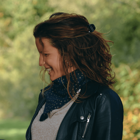 Small pom pom scarf bulle bronze marine