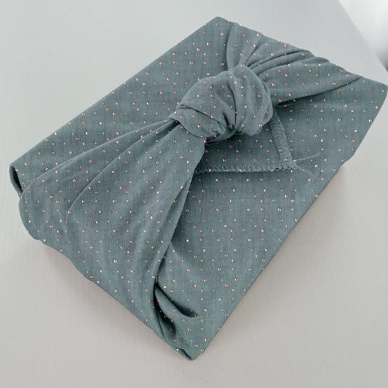 Furoshiki medium 48x48 gaze pois or bleu gris