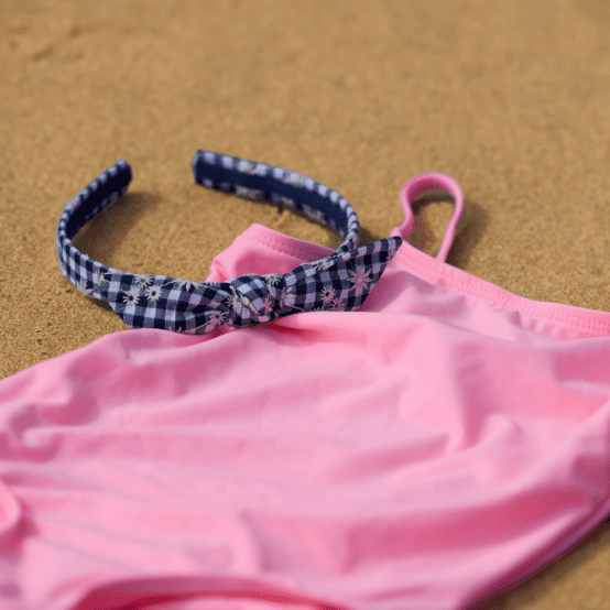 bow headband navy embroidered gingham