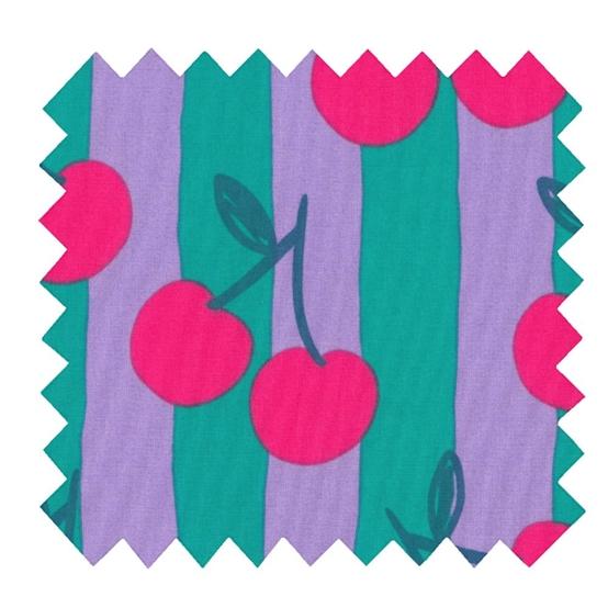 Cotton fabric ex2643 turquoise lilac striped cherries