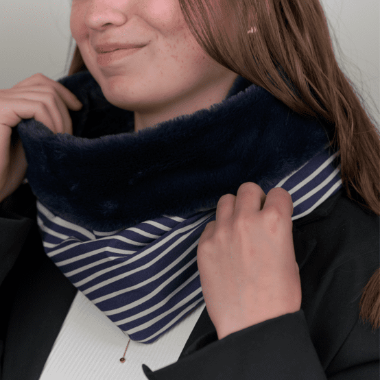 Adult Fur scarf snood striped  ivory navy