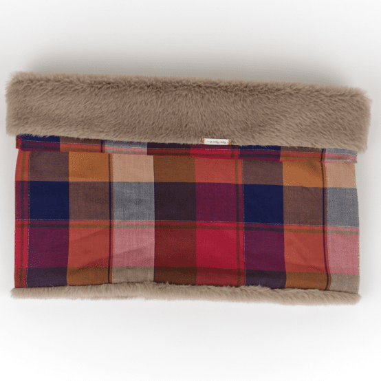 Adult Fur scarf snood ruby lurex tartan