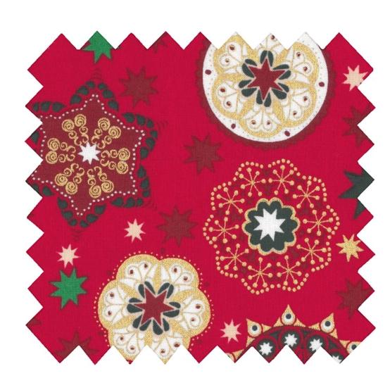 Cotton fabric ex2654 gold red christmas mandala