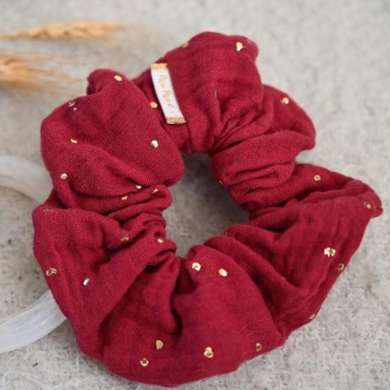 Scrunchie gaze pois or grenat