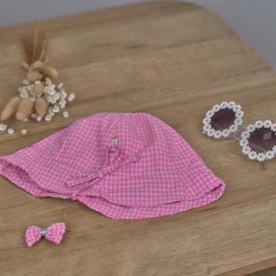 Sun Hat for baby neon pink gingham