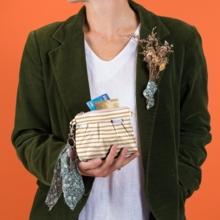 Mini Pleated clutch bag rayé or blanc