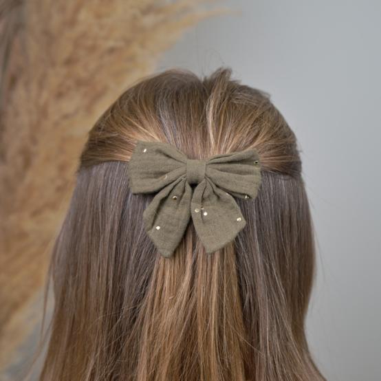 Bow tie hair slide gaze pois or kaki