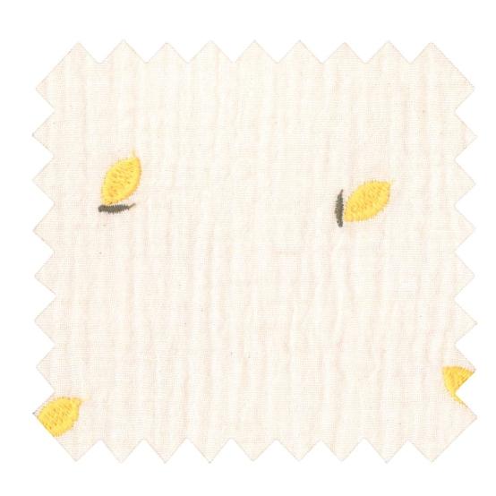 Cotton Fabric ex2625 off-white gauze embroidered lemons
