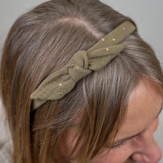 bow headband gaze pois or kaki