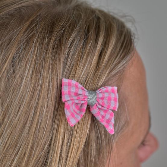 Mini bow tie clip neon pink gingham
