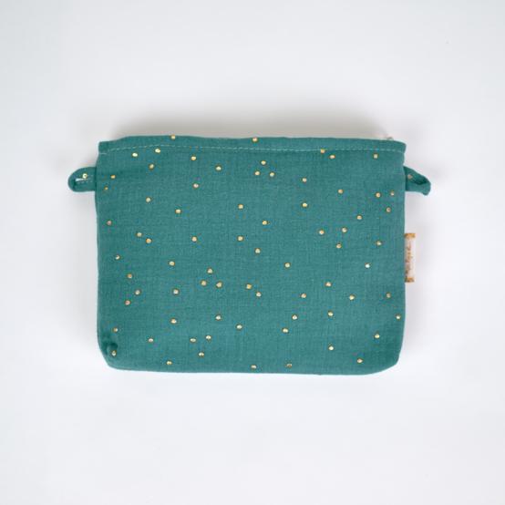 Tiny coton clutch bag gaze pois or eucalyptus