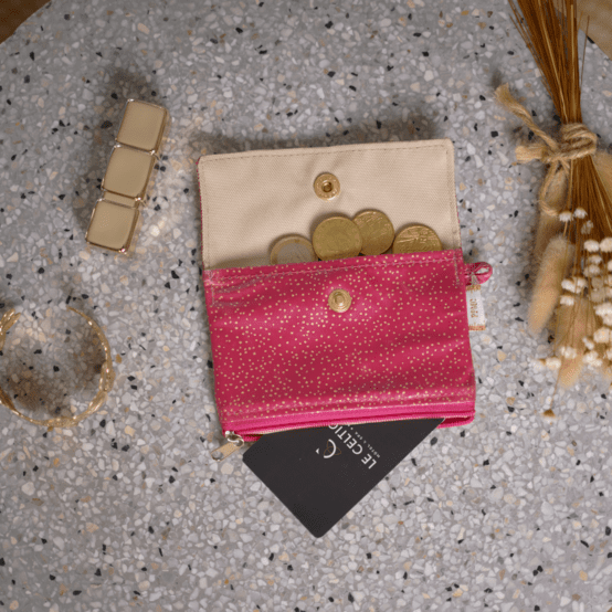 Mini coin purse pouch fuchsia pailleté