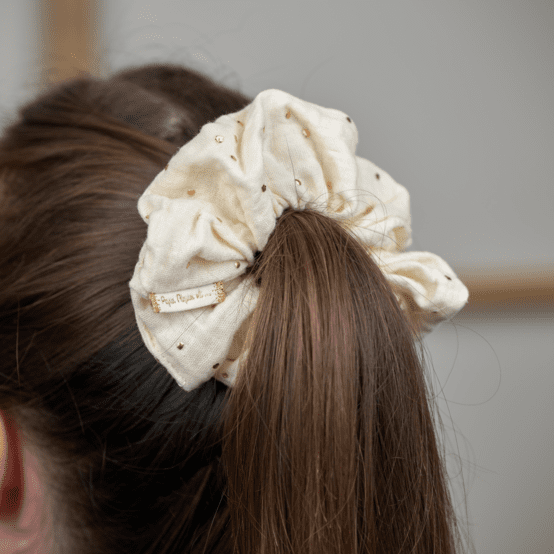 Scrunchie gaze pois or écru