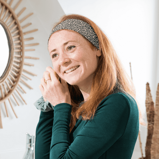 Stretch jersey headband  beige and black leo