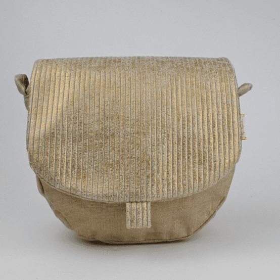 Flap of small shoulder bag gold large corduroy