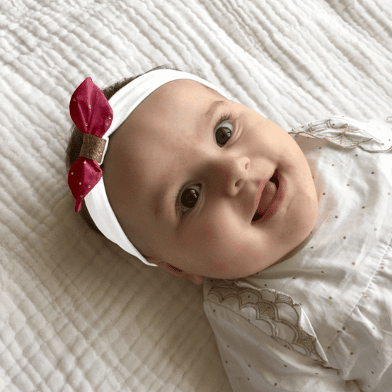 Jersey knit baby headband gaze pois or grenat