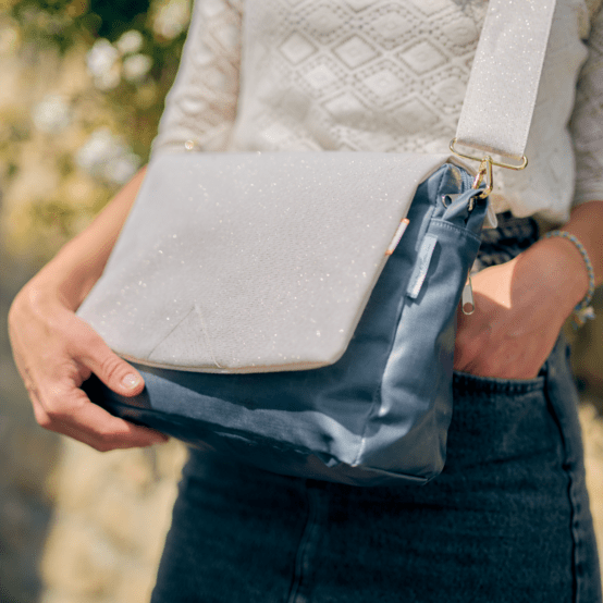 Square flap of saddle bag  beige pailleté