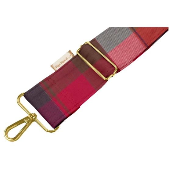 Wide shoulder strap ruby lurex tartan