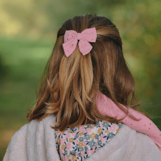 Bow tie hair slide gaze pois or rose thé