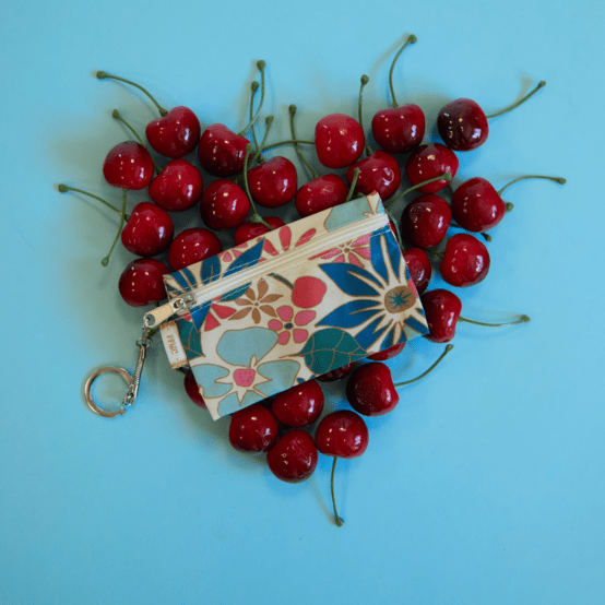 Keyring  wallet cerise en fleur