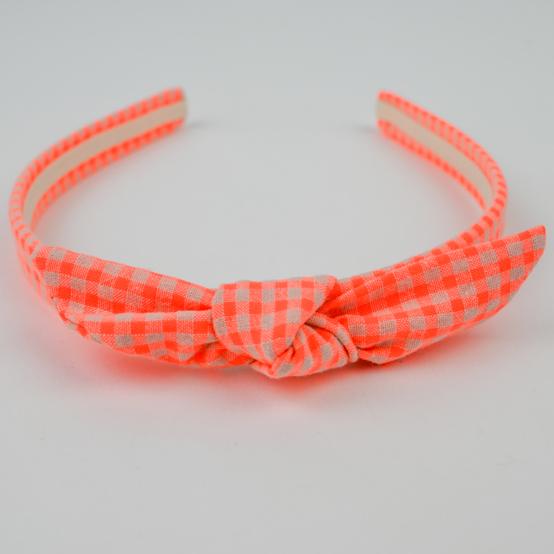 bow headband neon orange gingham