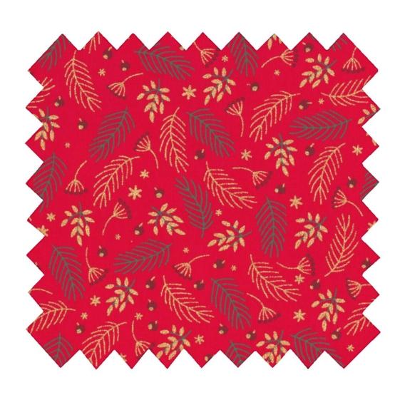 1 m fabric coupon ex2557 christmas mini holly foliage red gold