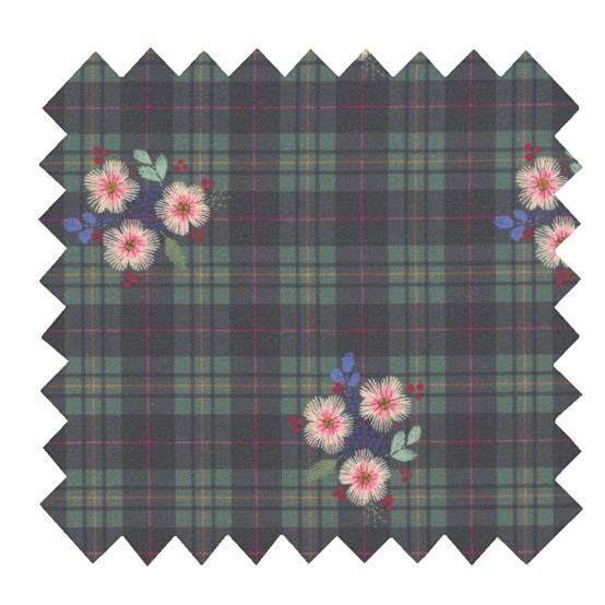 Cotton fabric tartan fleuri