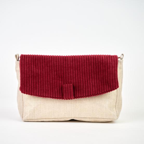 Flap of shoulder bag burgundy large corduroy