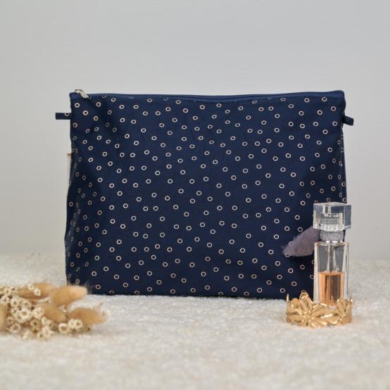 Cosmetic bag with flap bulle bronze marine