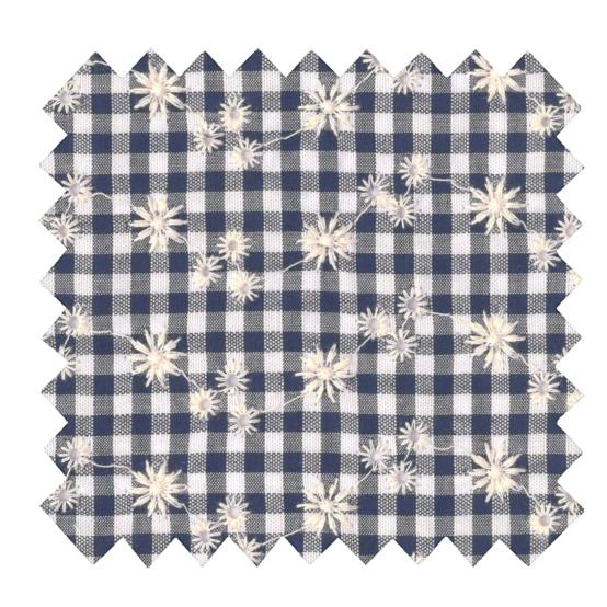 Cotton fabric navy embroidered gingham