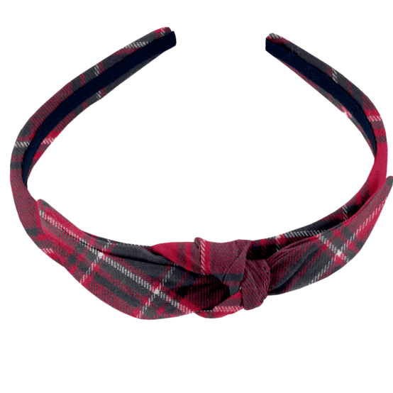 bow headband tartan rouge