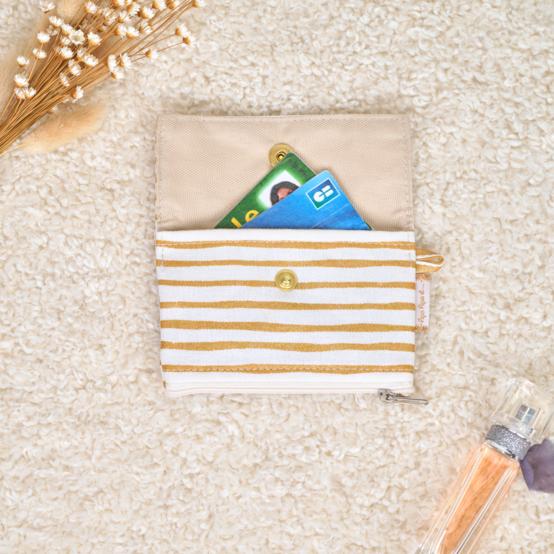 Zipper pouch card purse rayé or blanc