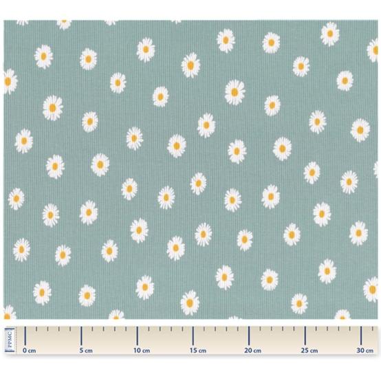 Jersey fabric ribbed mint daisy
