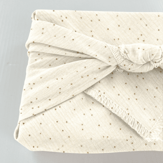 Furoshiki small 35 x 35 gaze pois or écru
