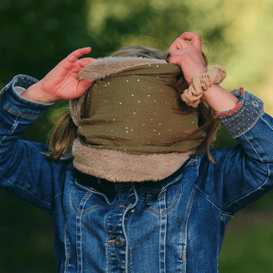 Children fur scarf snood gaze pois or kaki