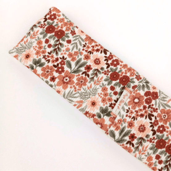 Stretch jersey headband  rust flowers ribbed jersey
